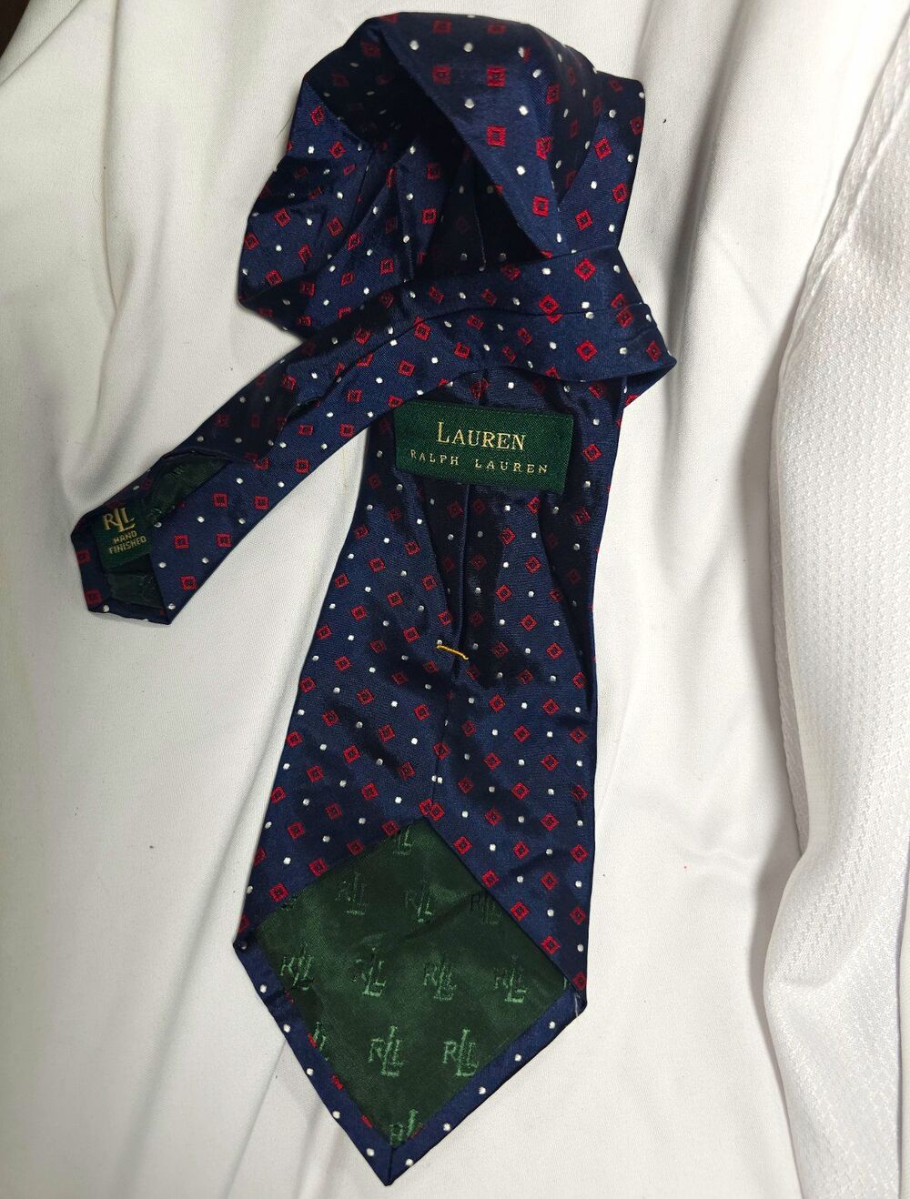 Lauren Ralph Lauren Men's Blue Geometric Pointed Tie w/ Logo Accent